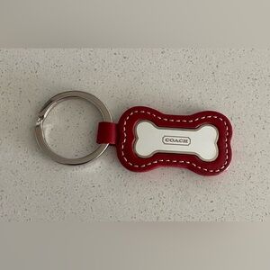 Coach Red and White Dog Bone Keychain bag charm FOB